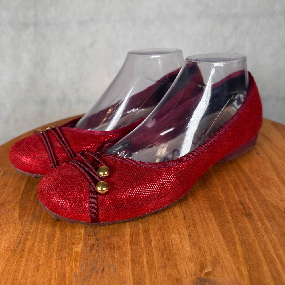 Skechers Ballet Flats Womens 9 Red Good Metallic Gold Bead Accents 48001